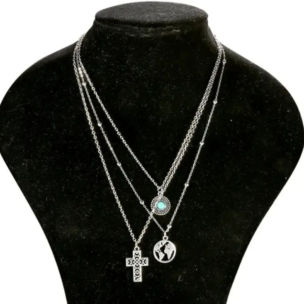 Bohemian Chic Silver Plated Layered Necklace - Vintage Inspiration - Picture 12 of 13